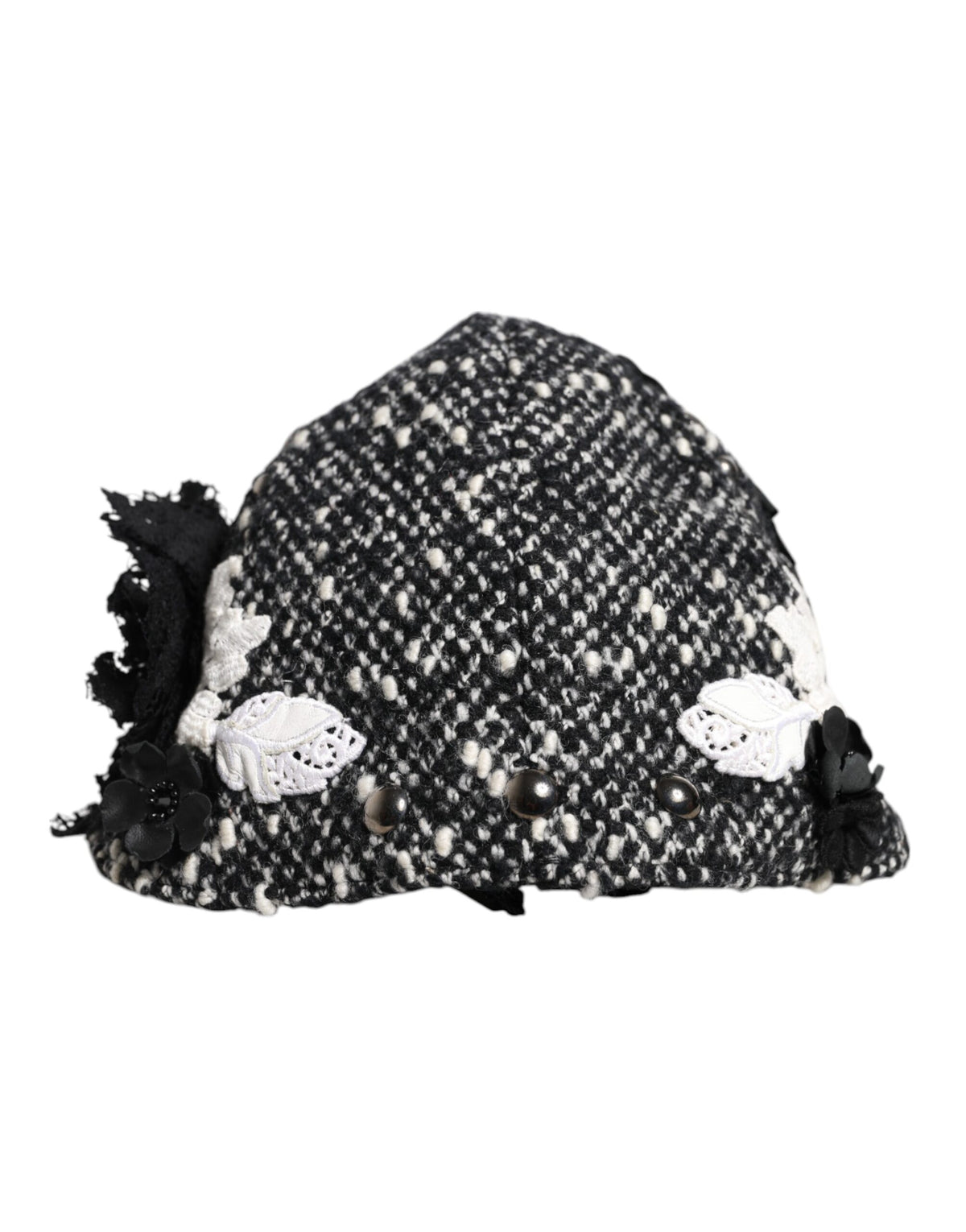 Dolce & Gabbana Cloche-Hut aus schwarzer Wolle mit weißer Blumenverzierung
