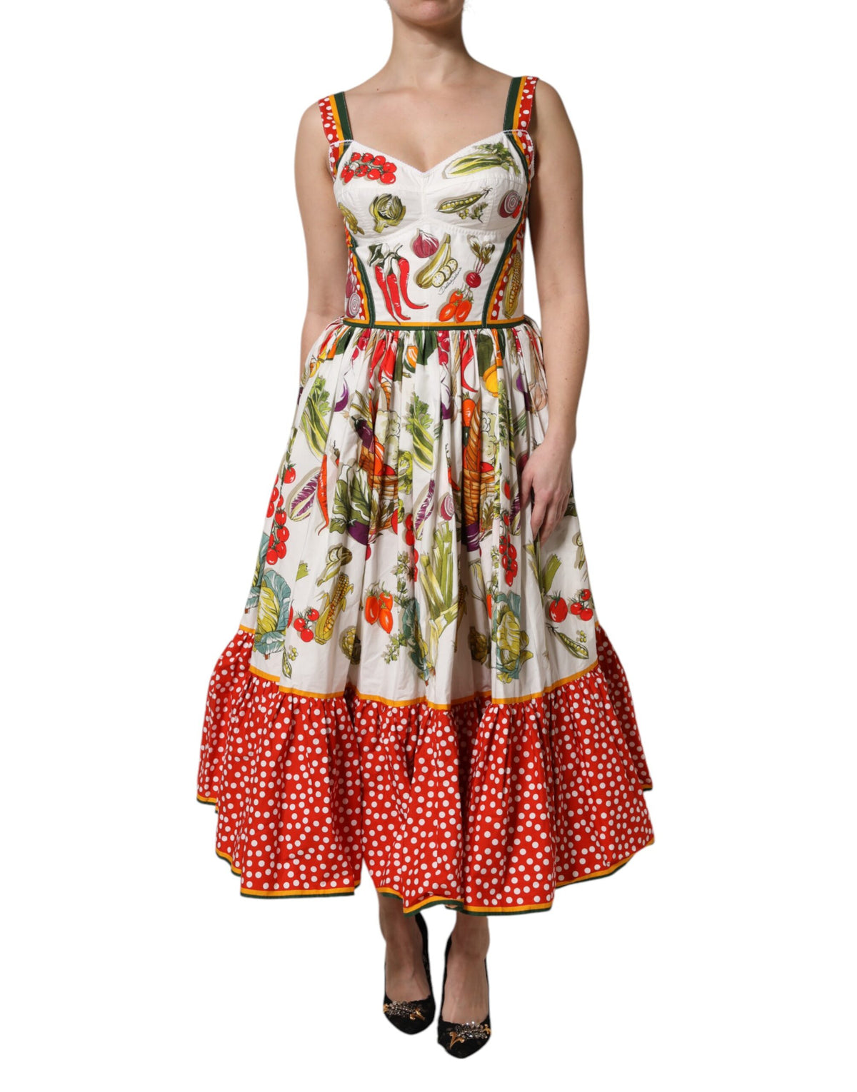 Dolce & Gabbana Weißes Gemüse Ärmelloses Kleid in A-Linie