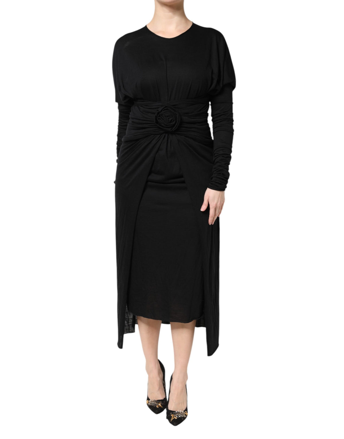 Dolce & Gabbana Black Long-Sleeve Wool Sheath Dress
