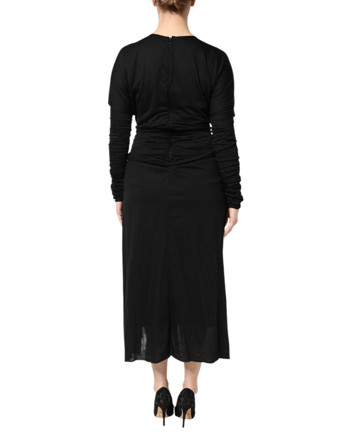 Dolce & Gabbana Black Long-Sleeve Wool Sheath Dress
