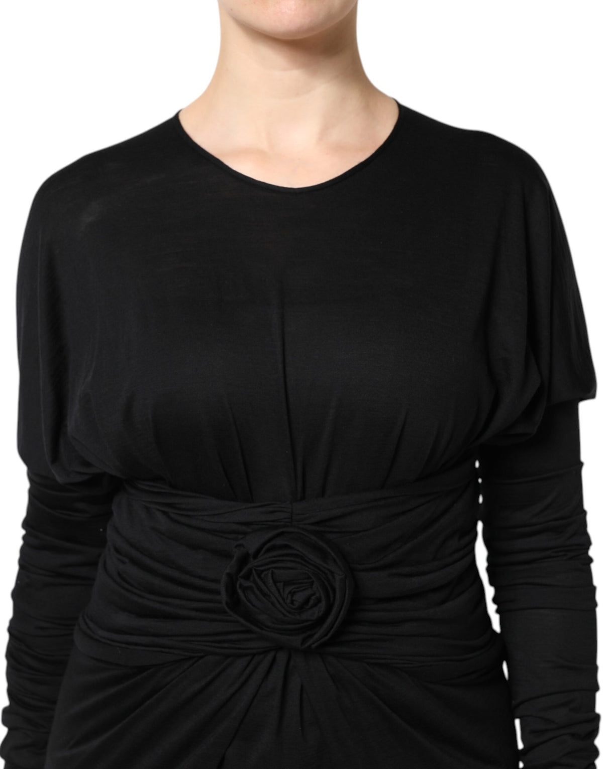 Dolce & Gabbana Black Long-Sleeve Wool Sheath Dress