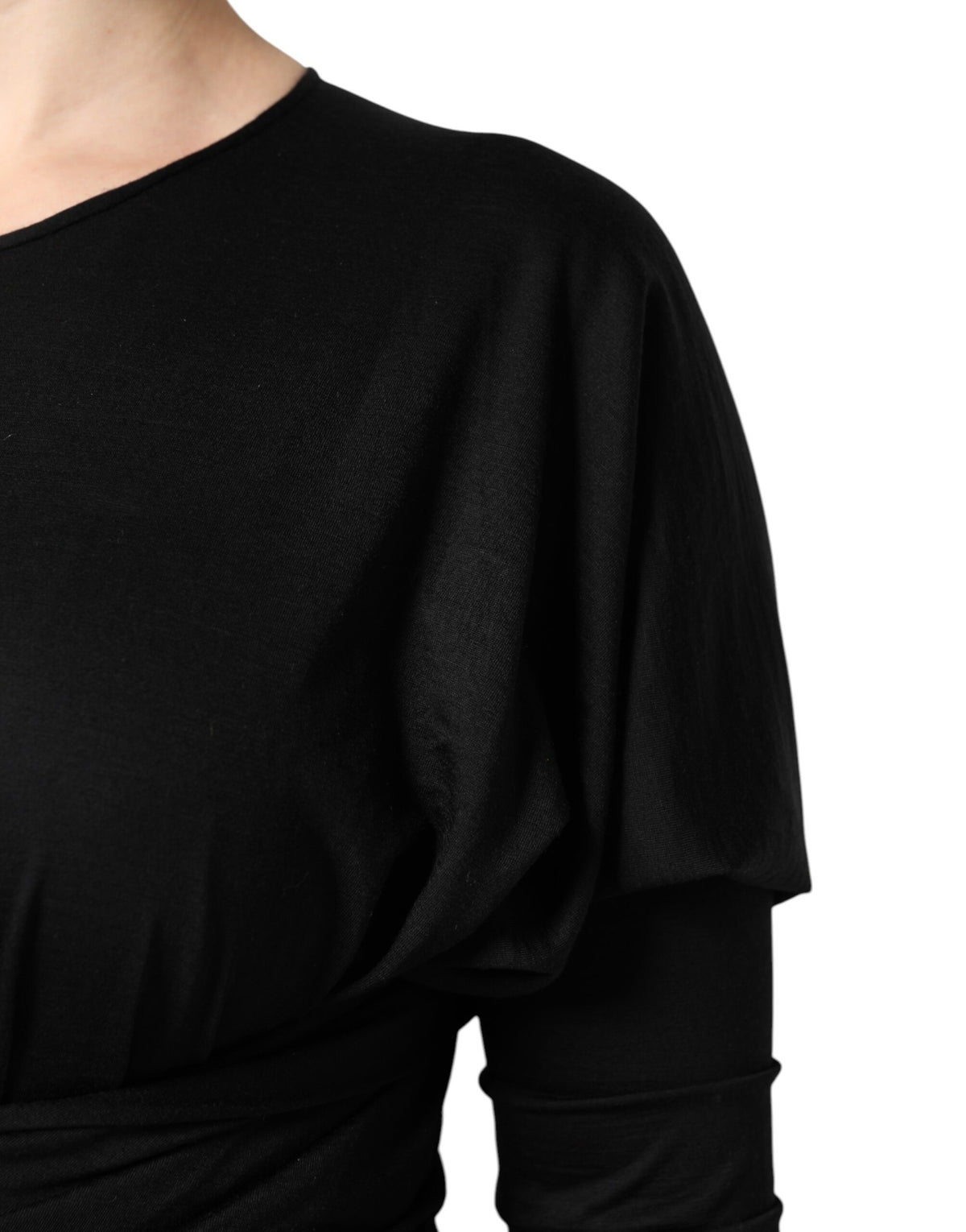 Dolce & Gabbana Black Long-Sleeve Wool Sheath Dress