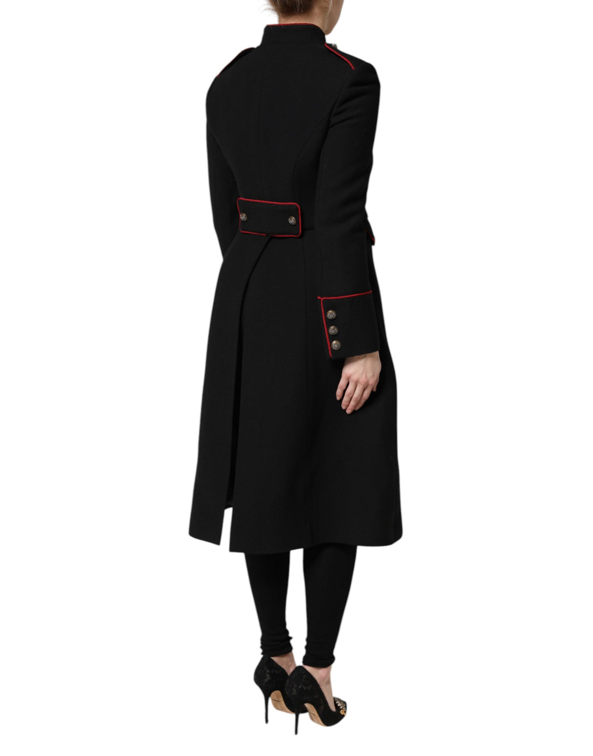 Dolce & Gabbana Schwarzer einreihiger Trenchcoat aus Wolle