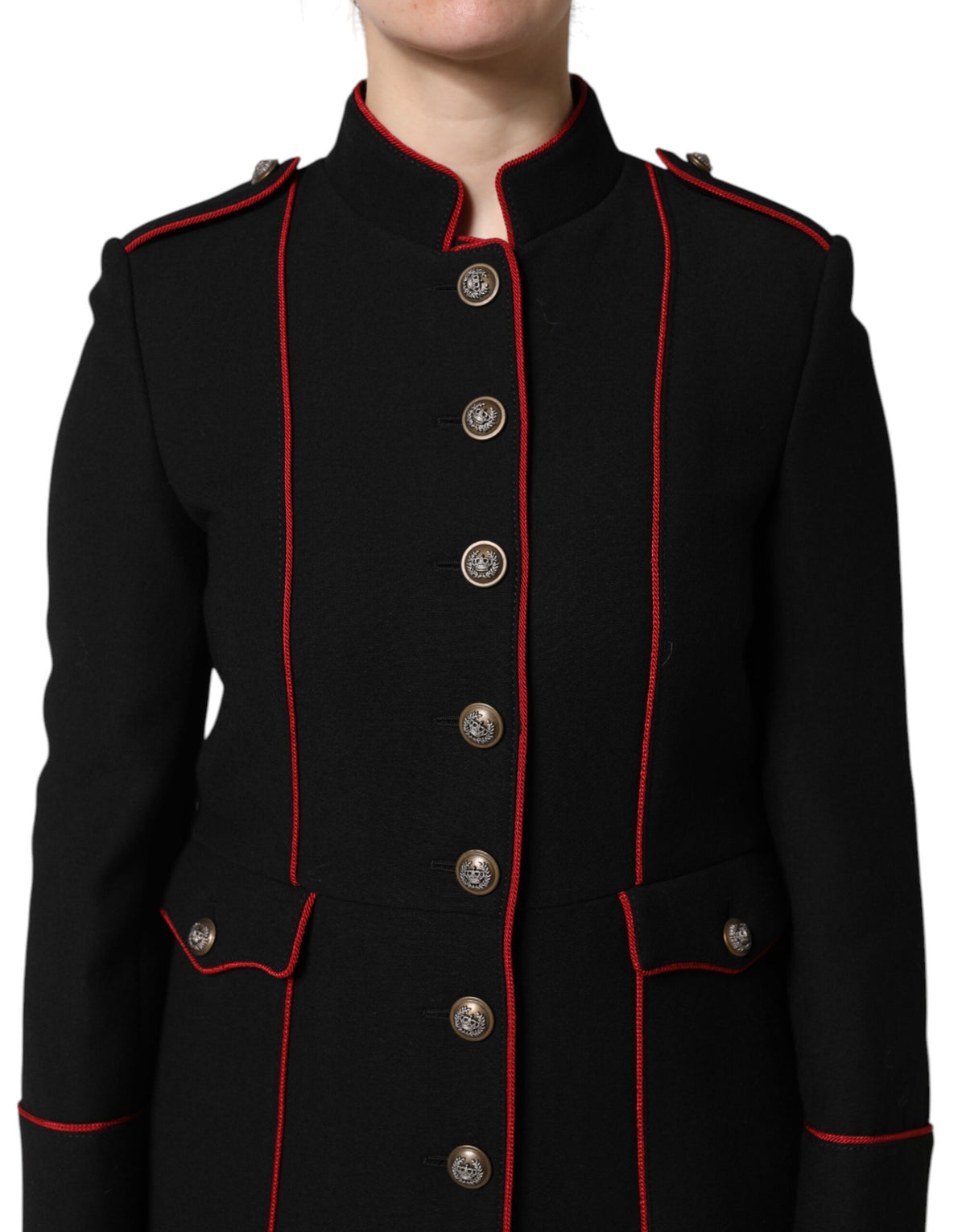 Dolce & Gabbana Schwarzer einreihiger Trenchcoat aus Wolle