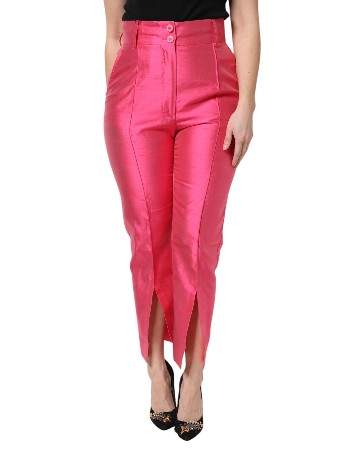 Dolce & Gabbana Rosa Seidenhose mit hoher Taille