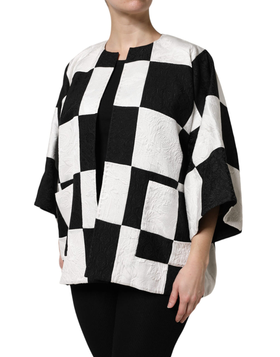 Dolce & Gabbana Weiß Schwarz Patchwork Jacquard Blazer Jacke