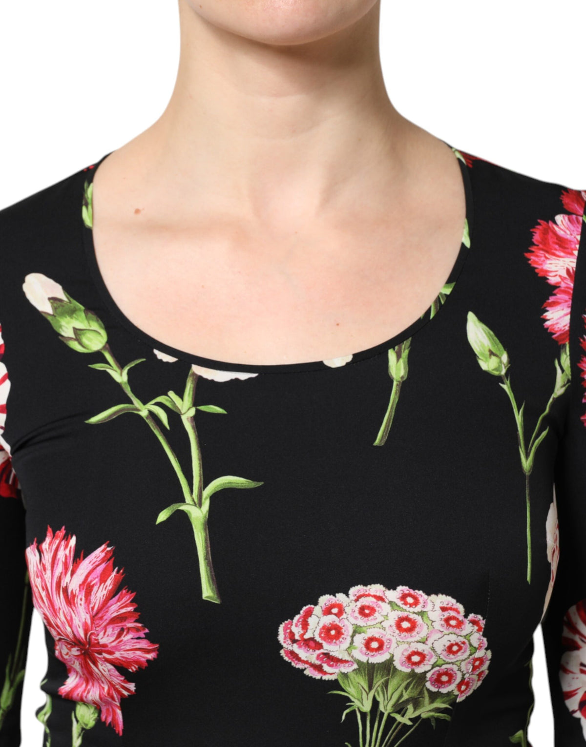 Dolce & Gabbana Schwarzes geblümtes langärmeliges Damenblusentop