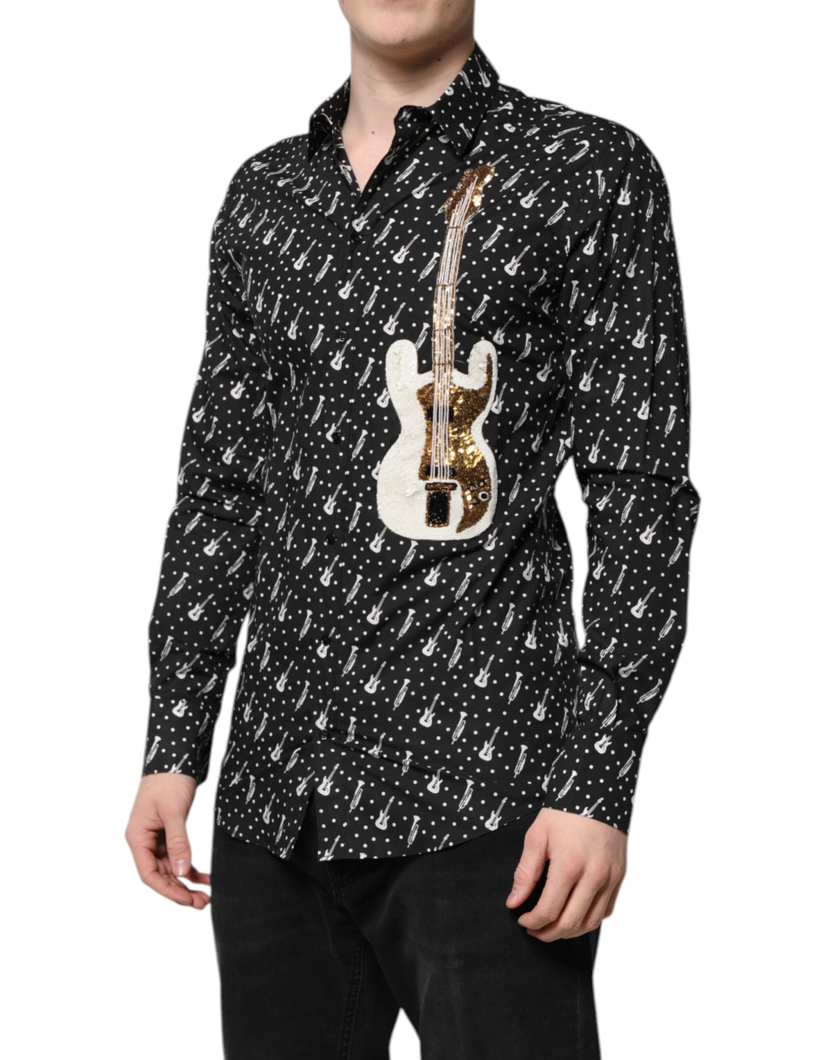Dolce & Gabbana Schwarzes GOLD Instrument Verziertes Hemd