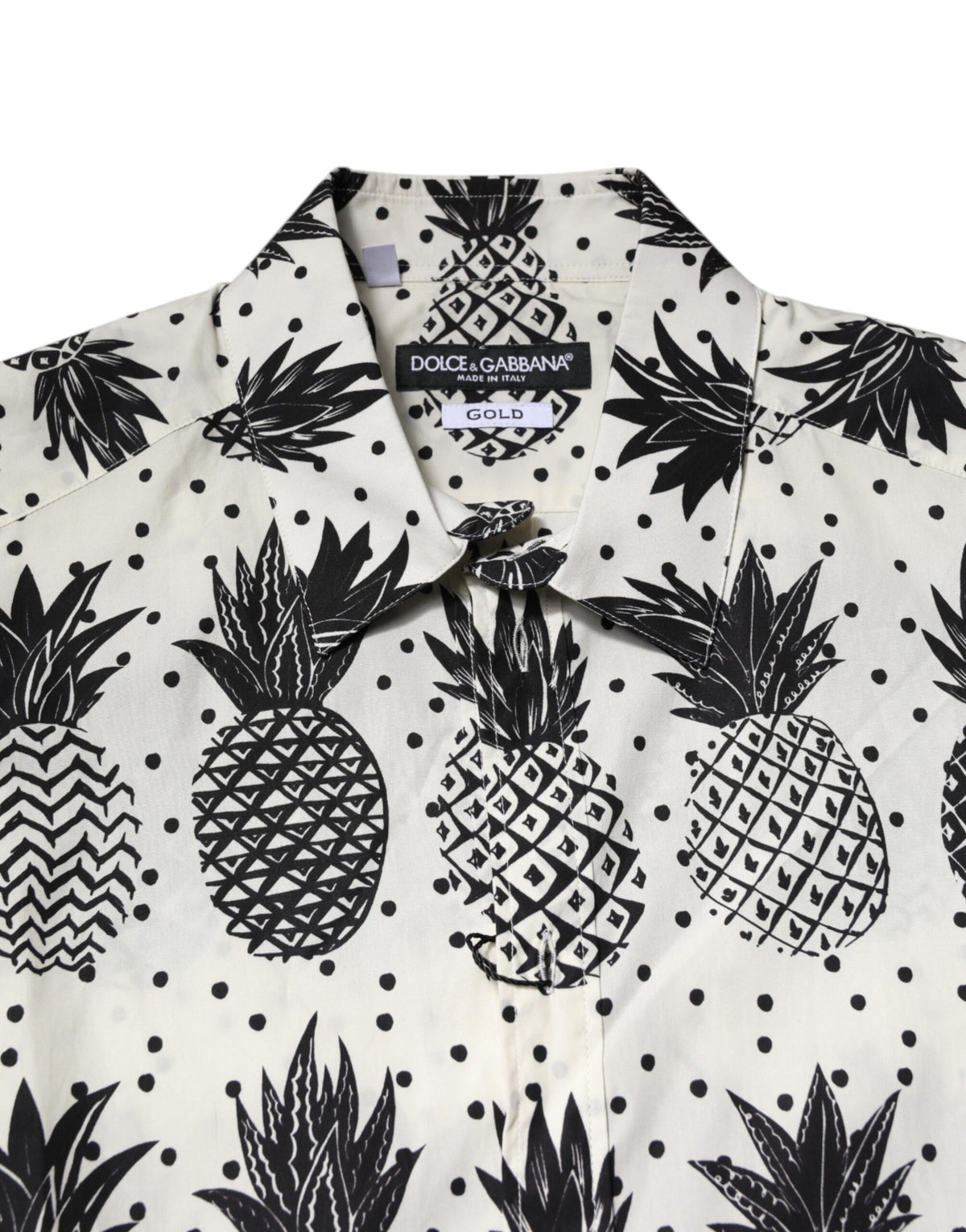 Dolce & Gabbana Weißes langärmeliges GOLD-Shirt mit Ananasdruck
