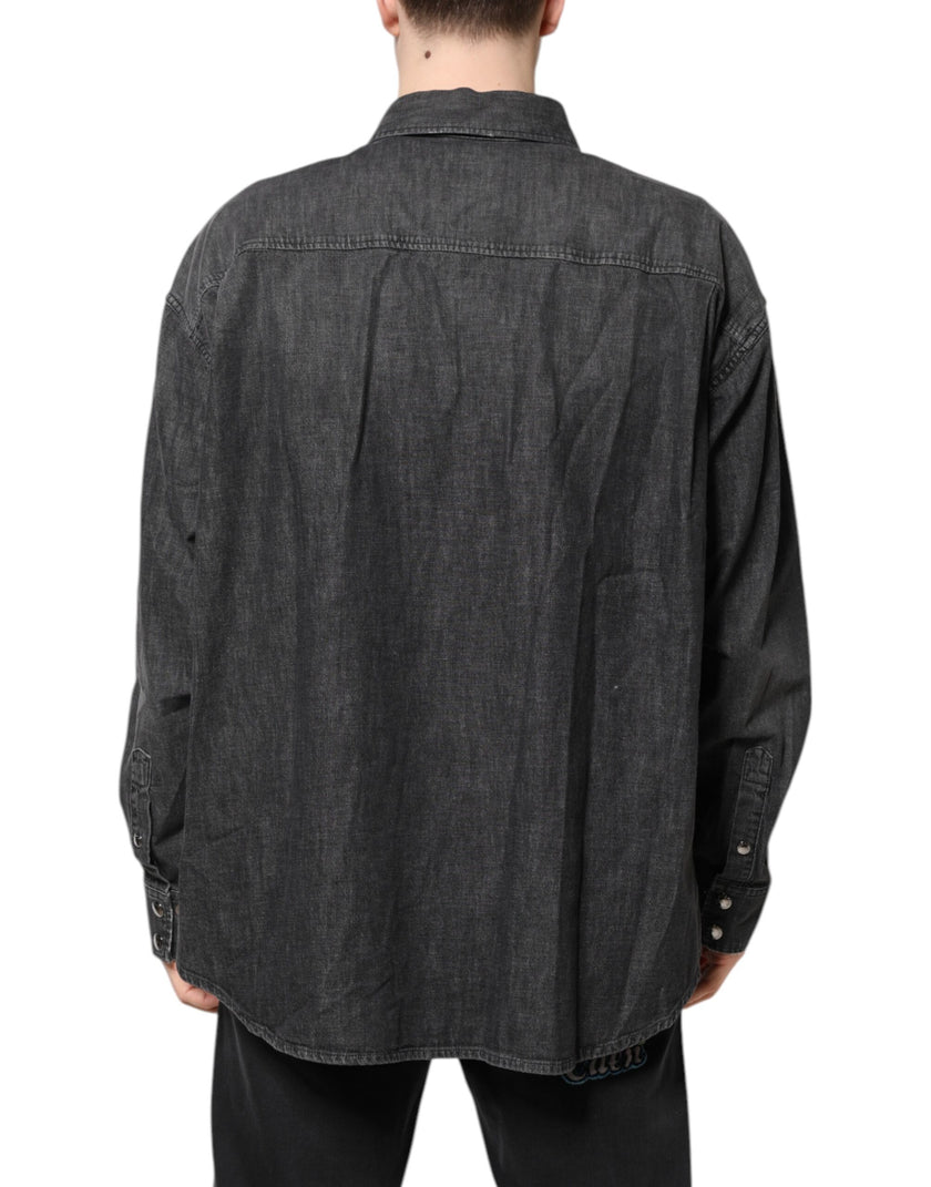 Dolce & Gabbana Graues Denim-Hemd mit langen Ärmeln und Knopfleiste