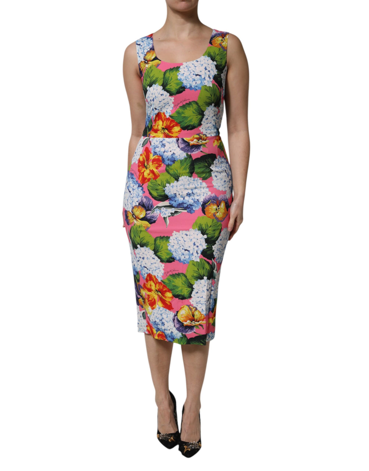 Dolce & Gabbana Multicolor Floral Ärmelloses Etuikleid