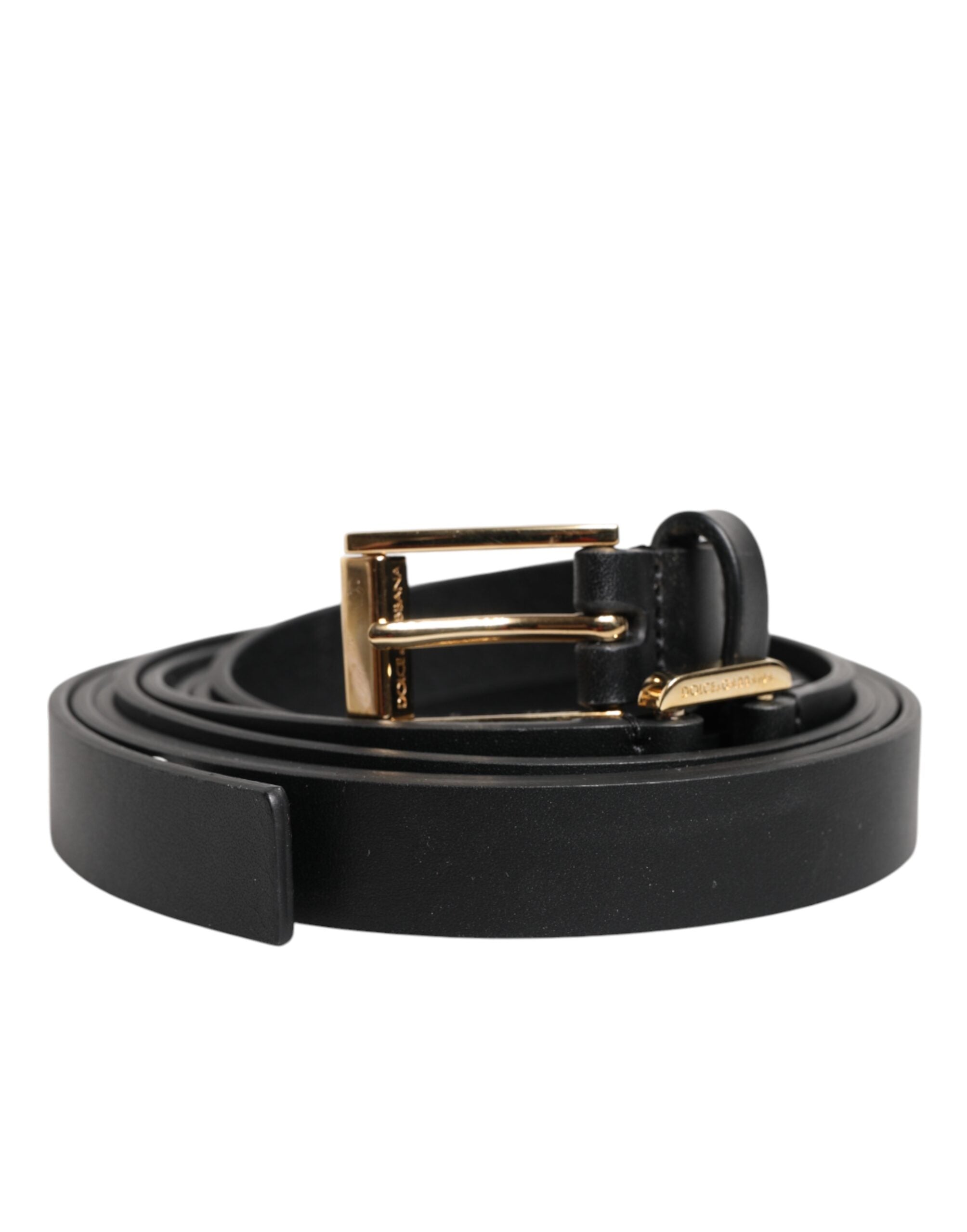 Dolce & Gabbana Schwarzer Doppelriemen-Ledergürtel mit goldener Schnalle