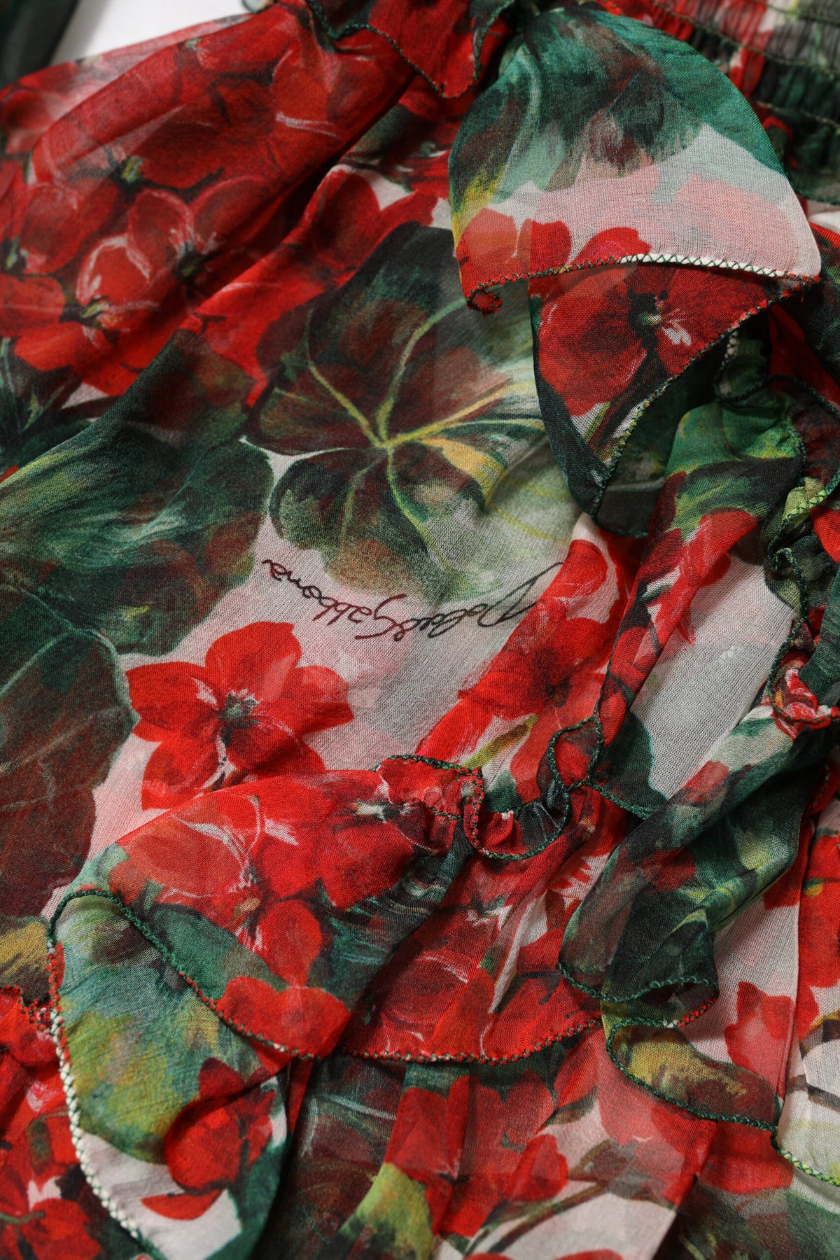 Dolce & Gabbana Multicolor gerafftes Kleid mit langen Ärmeln und Blumen
