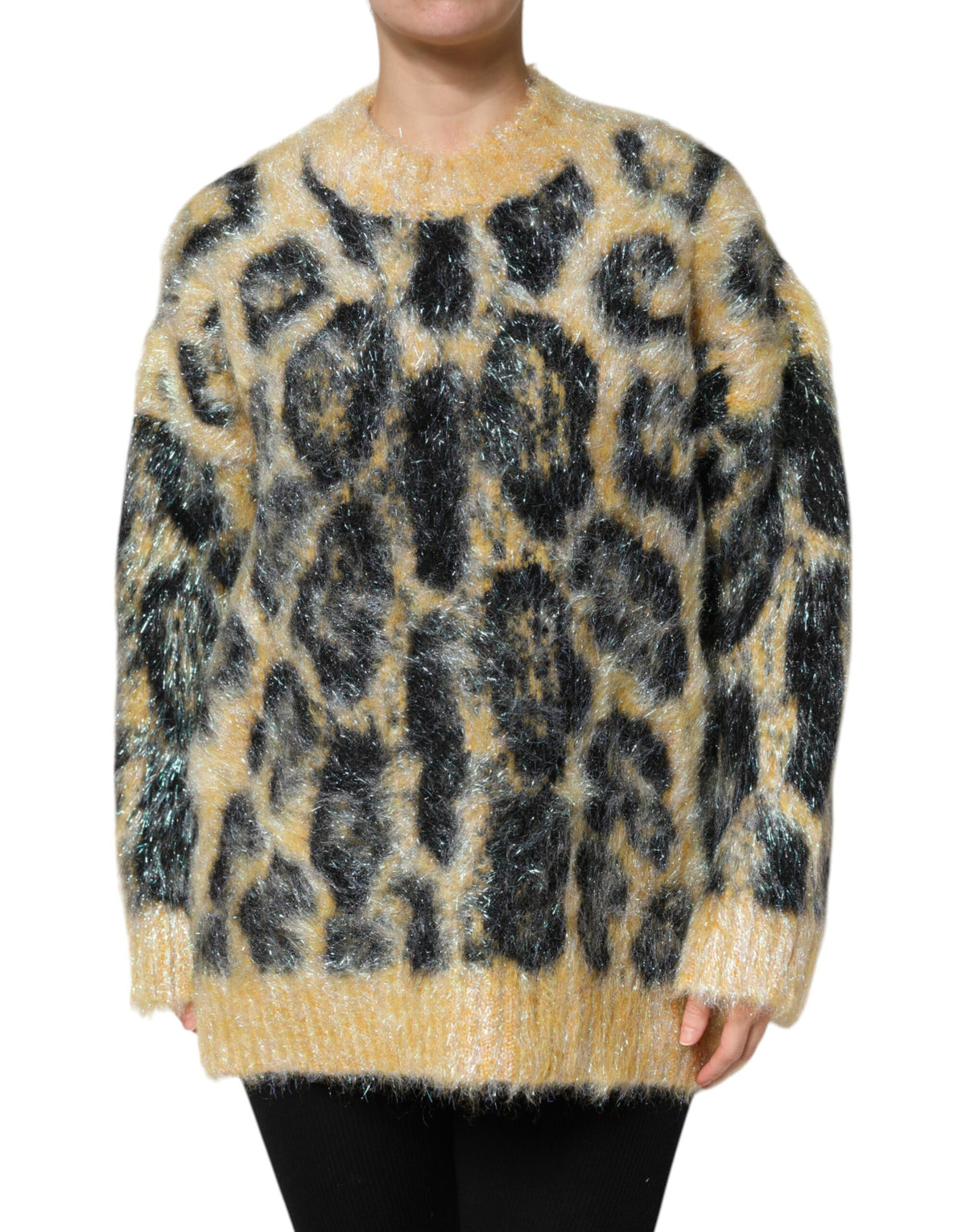 Dolce & Gabbana Multicolor Leopard Mohair Round Neck Sweater