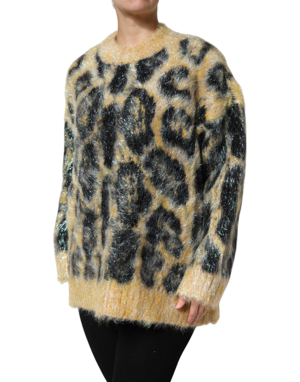 Dolce & Gabbana Multicolor Leopard Mohair Round Neck Sweater