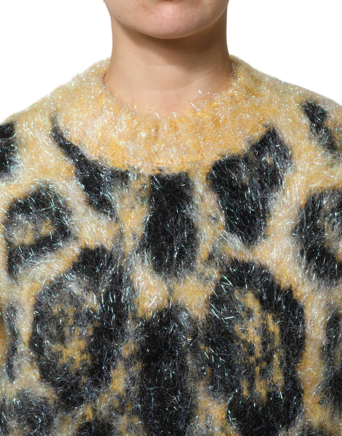 Dolce & Gabbana Multicolor Leopard Mohair Round Neck Sweater