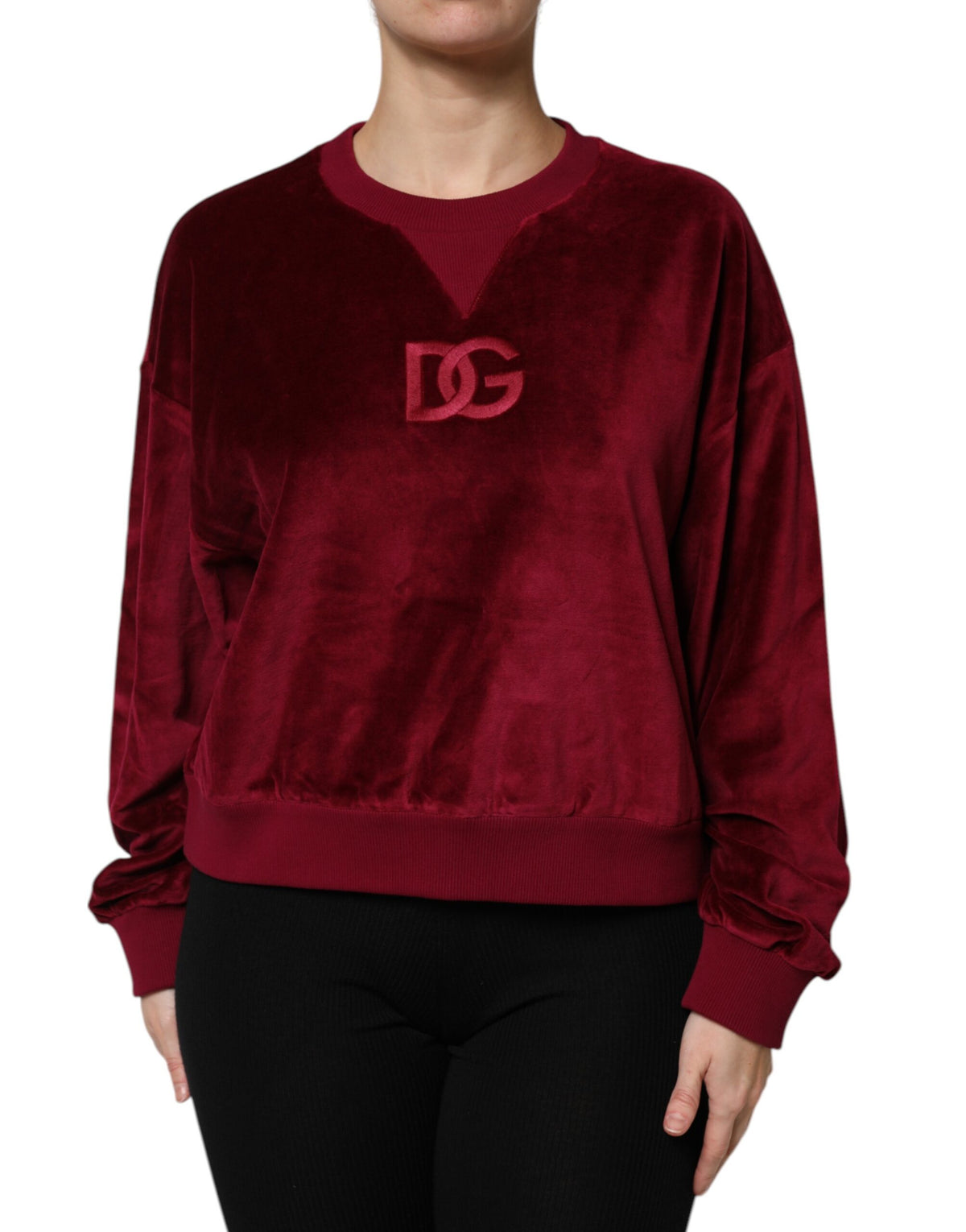 Dolce & Gabbana Red Cotton Velvet Crewneck Sweater