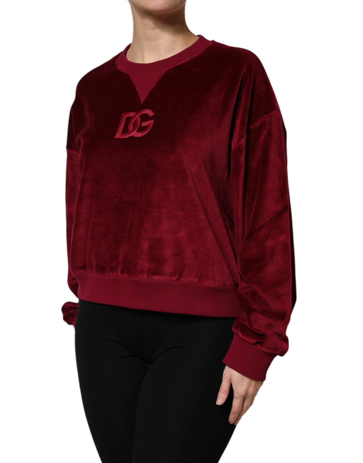 Dolce & Gabbana Red Cotton Velvet Crewneck Sweater