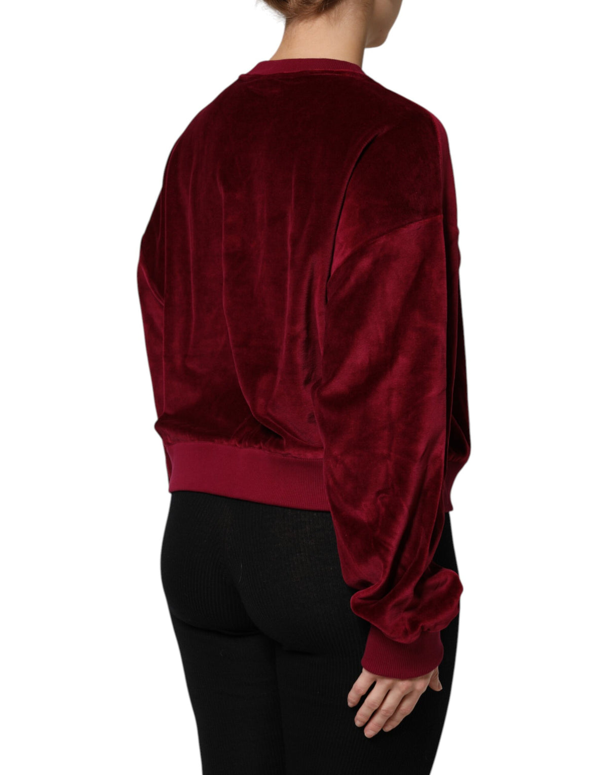 Dolce & Gabbana Red Cotton Velvet Crewneck Sweater