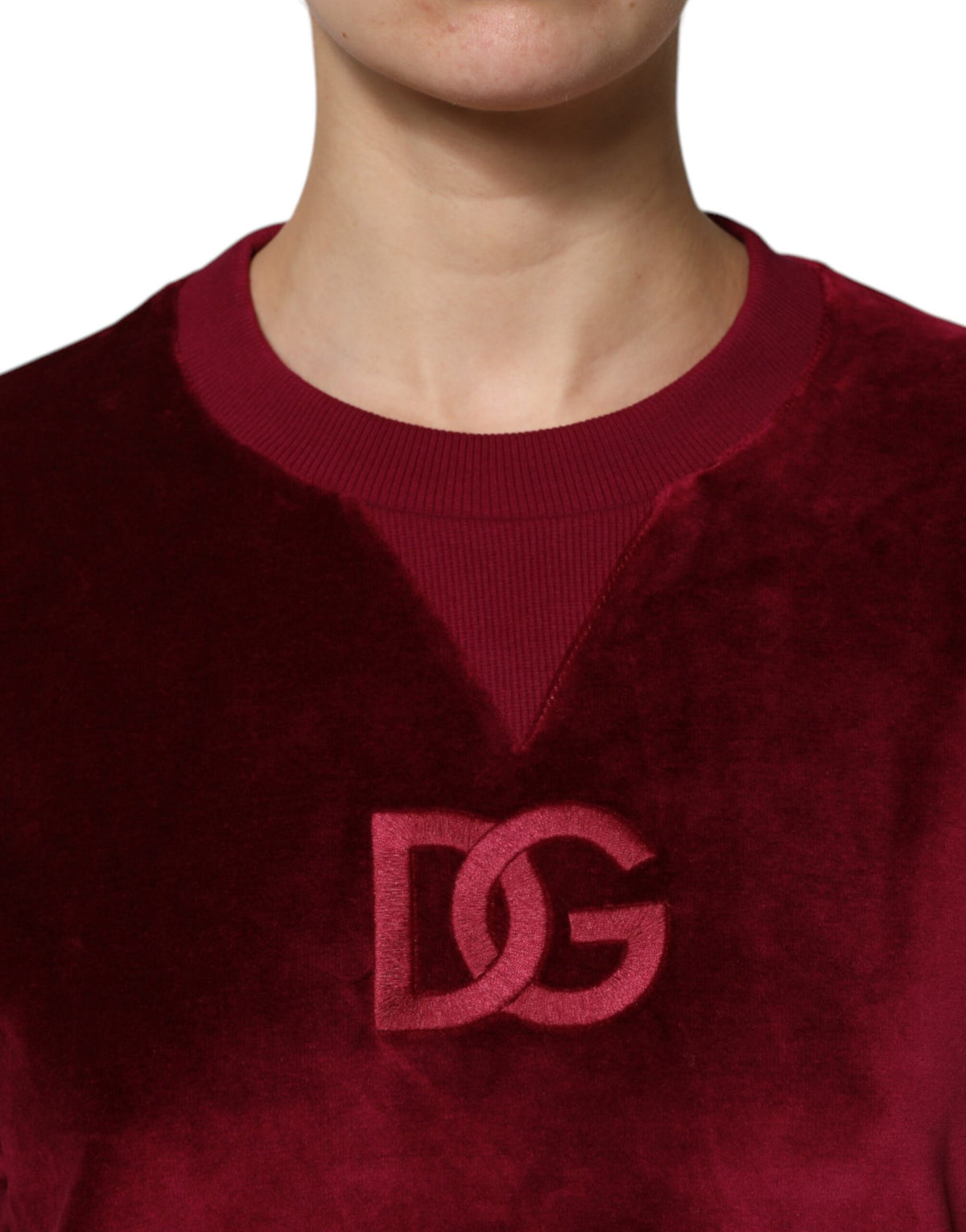Dolce & Gabbana Red Cotton Velvet Crewneck Sweater