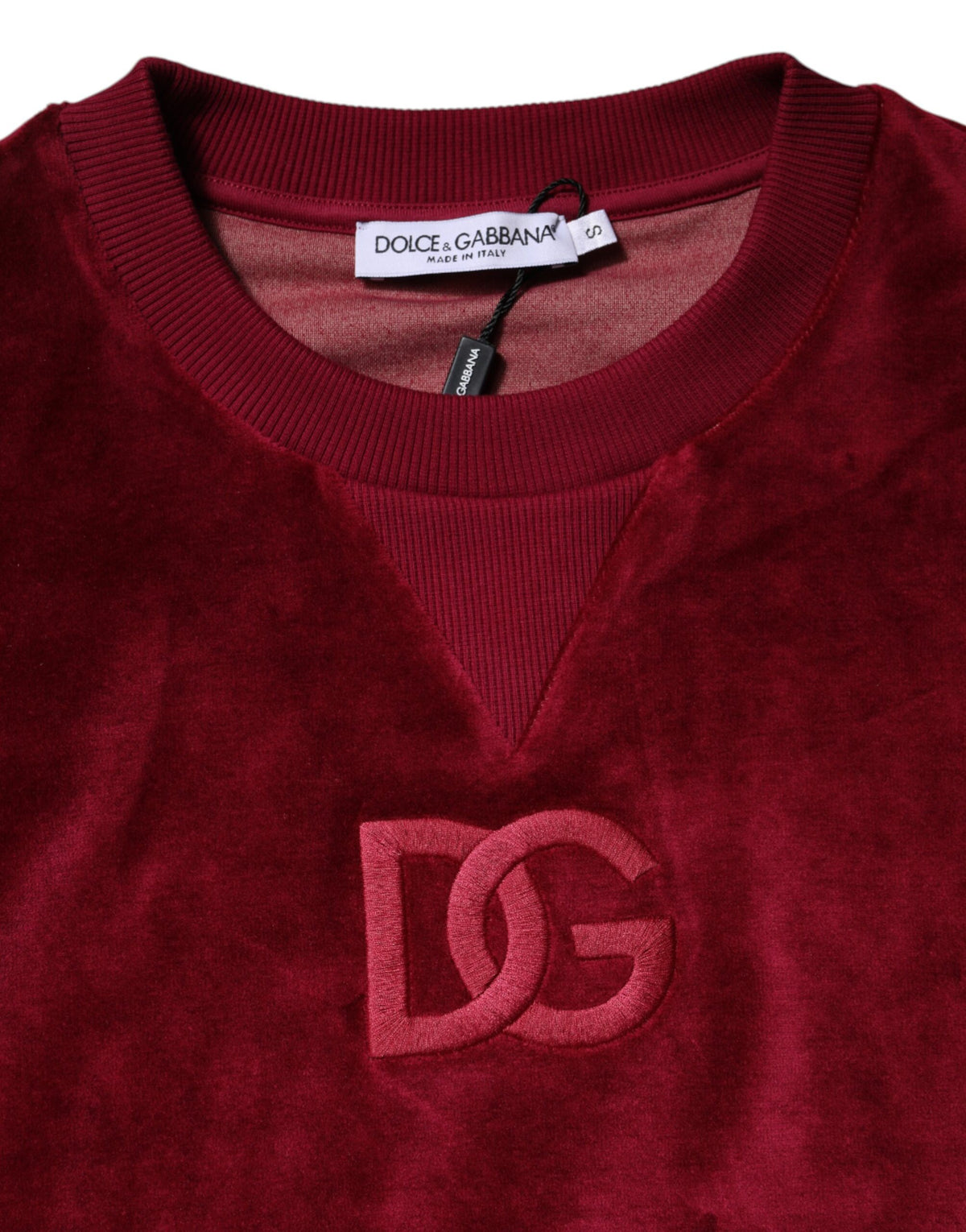 Dolce & Gabbana Red Cotton Velvet Crewneck Sweater