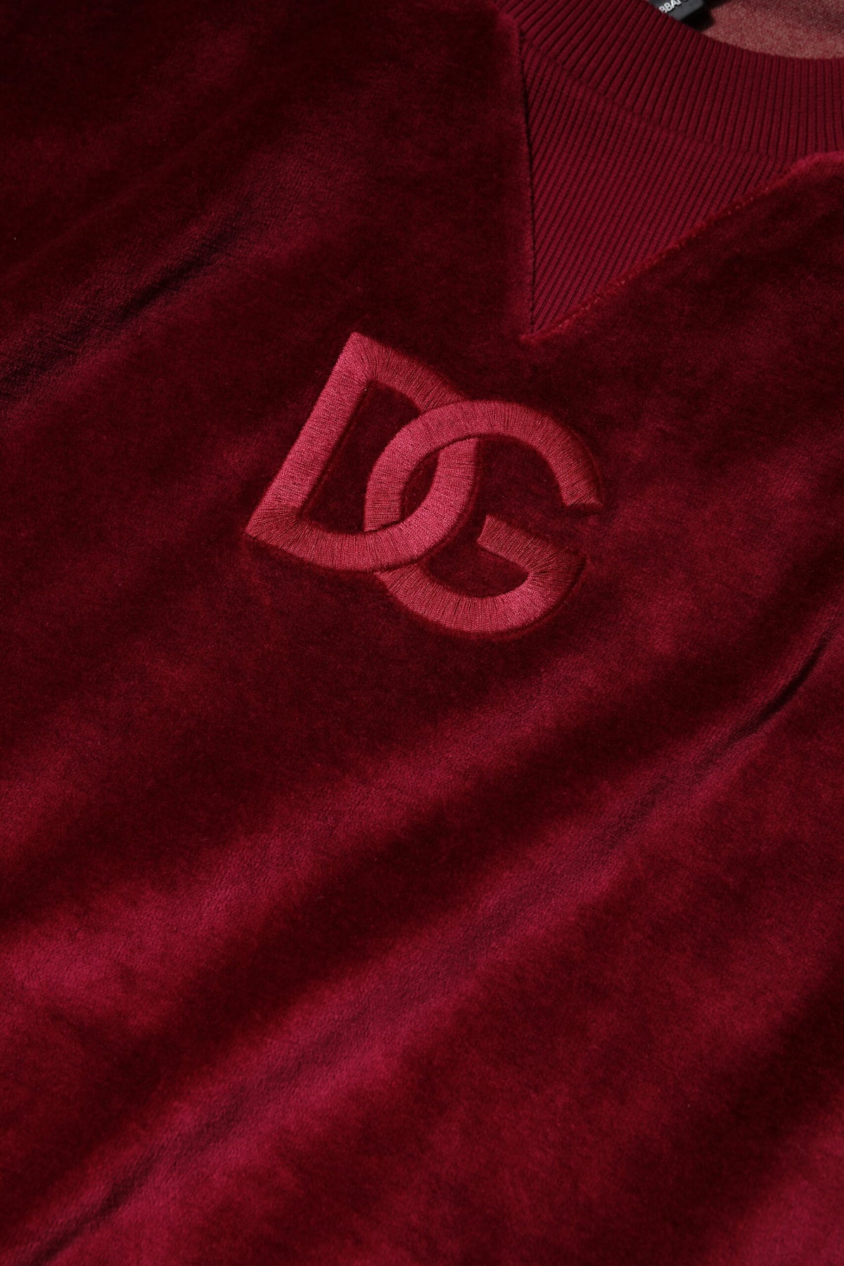 Dolce & Gabbana Red Cotton Velvet Crewneck Sweater