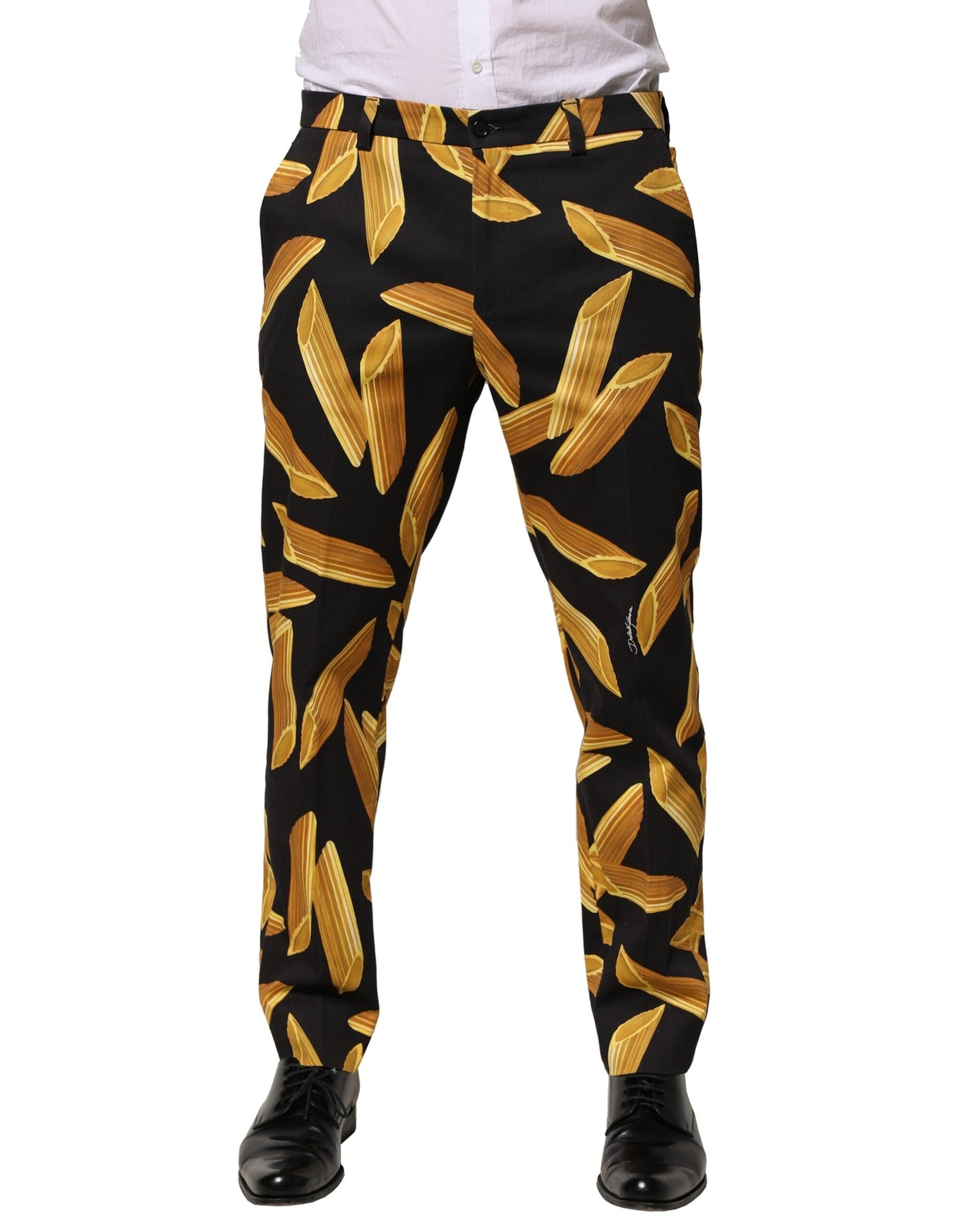 Dolce & Gabbana Schwarze Pasta Print konisch zulaufende Herrenhosen