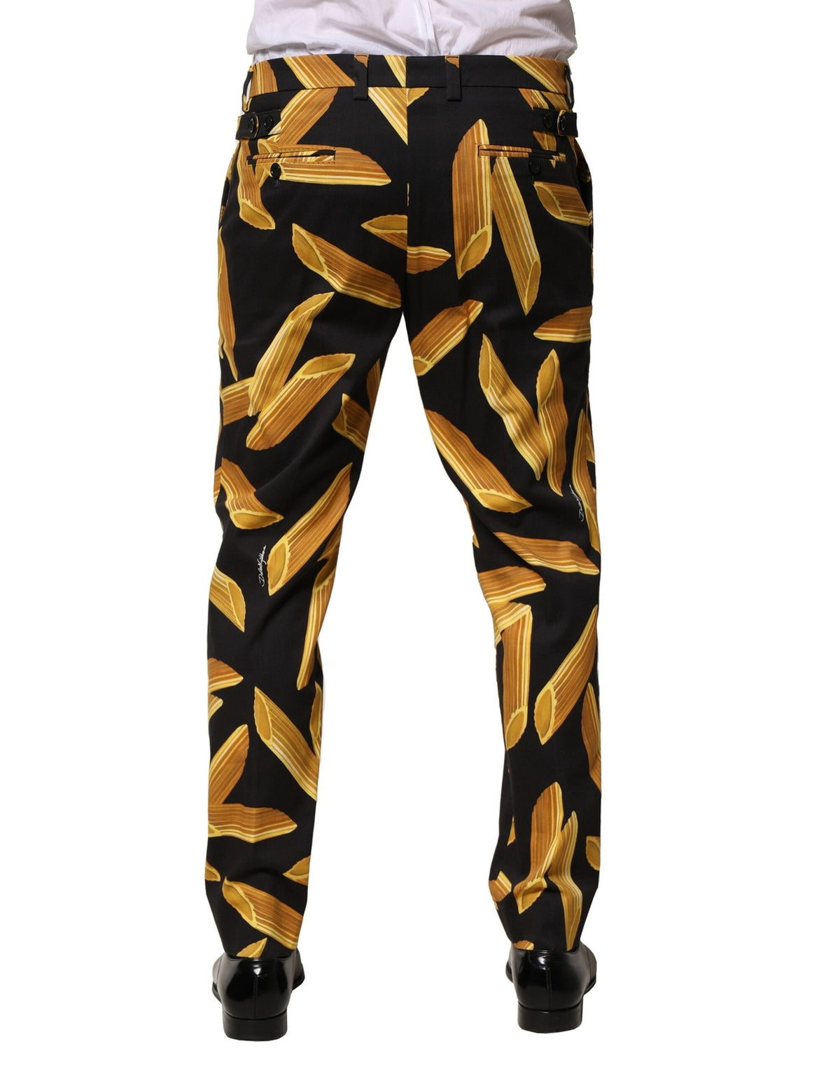 Dolce & Gabbana Black Pasta Print Tapered Men's Trousers