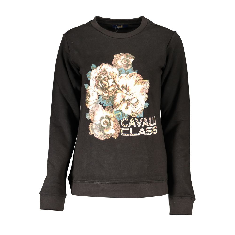 Cavalli Class Schwarzer Baumwoll-Sweatshirt für Damen
