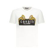 Cavalli Class weißes Herren-T-Shirt aus Baumwolle mit kurzem Arm und Rundhalsausschnitt