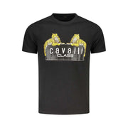 Cavalli Class schwarzes Baumwoll-T-Shirt für Herren mit Rundhalsausschnitt und Logo-Druck