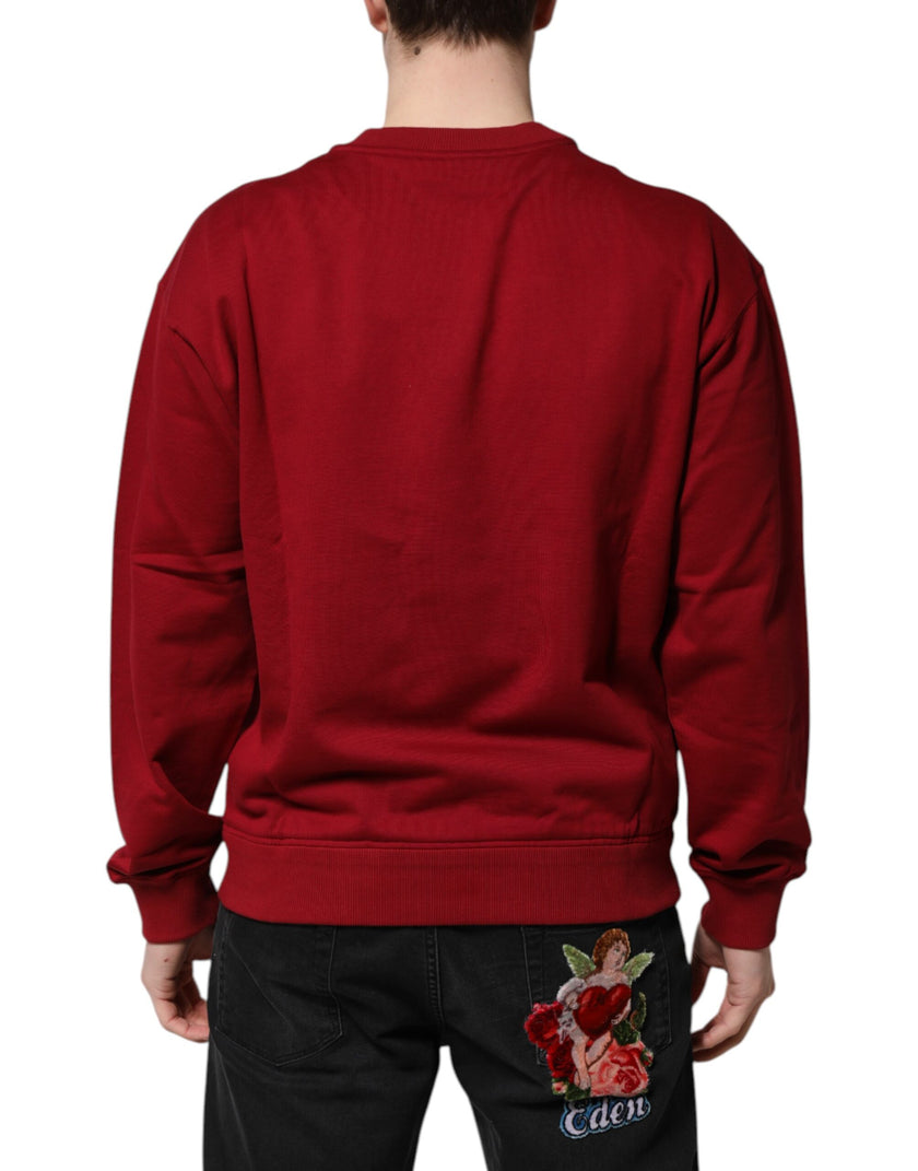 Dolce & Gabbana Roter Rundhalspullover aus Baumwolle mit Logo-Prägung