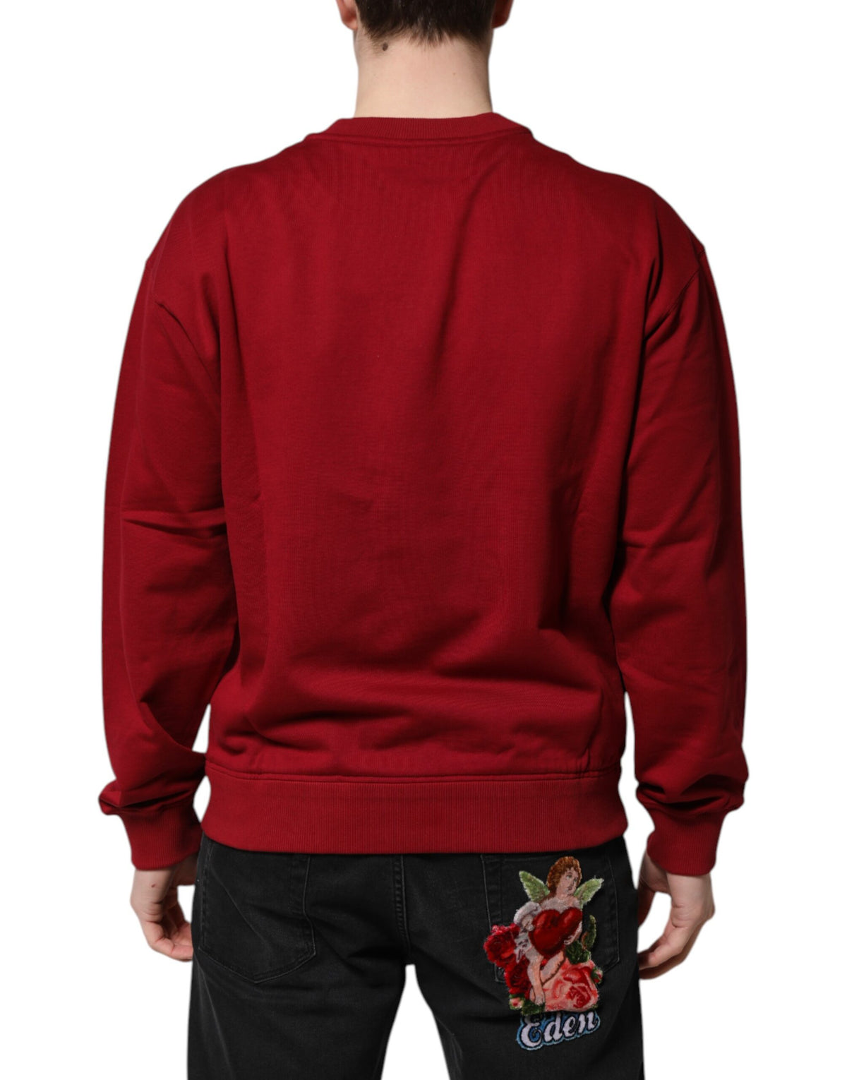 Dolce & Gabbana Red Cotton Crew-Neck Sweatshirt with Embossed Logo