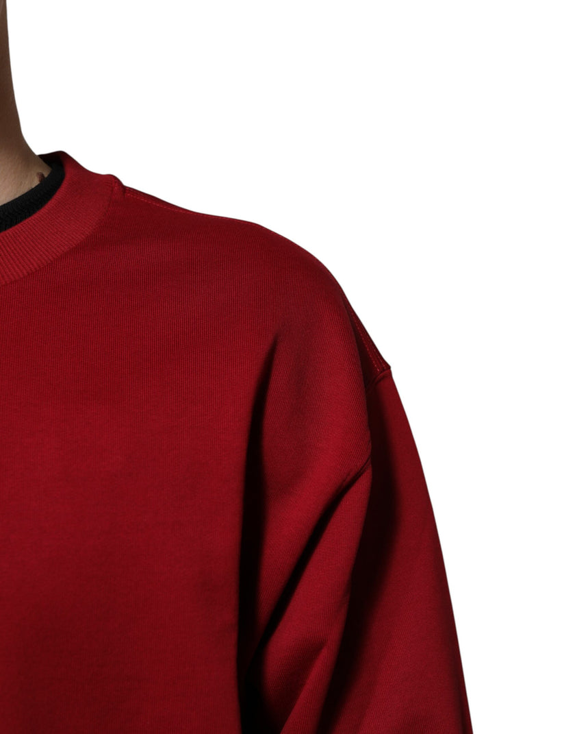 Dolce & Gabbana Roter Rundhalspullover aus Baumwolle mit Logo-Prägung