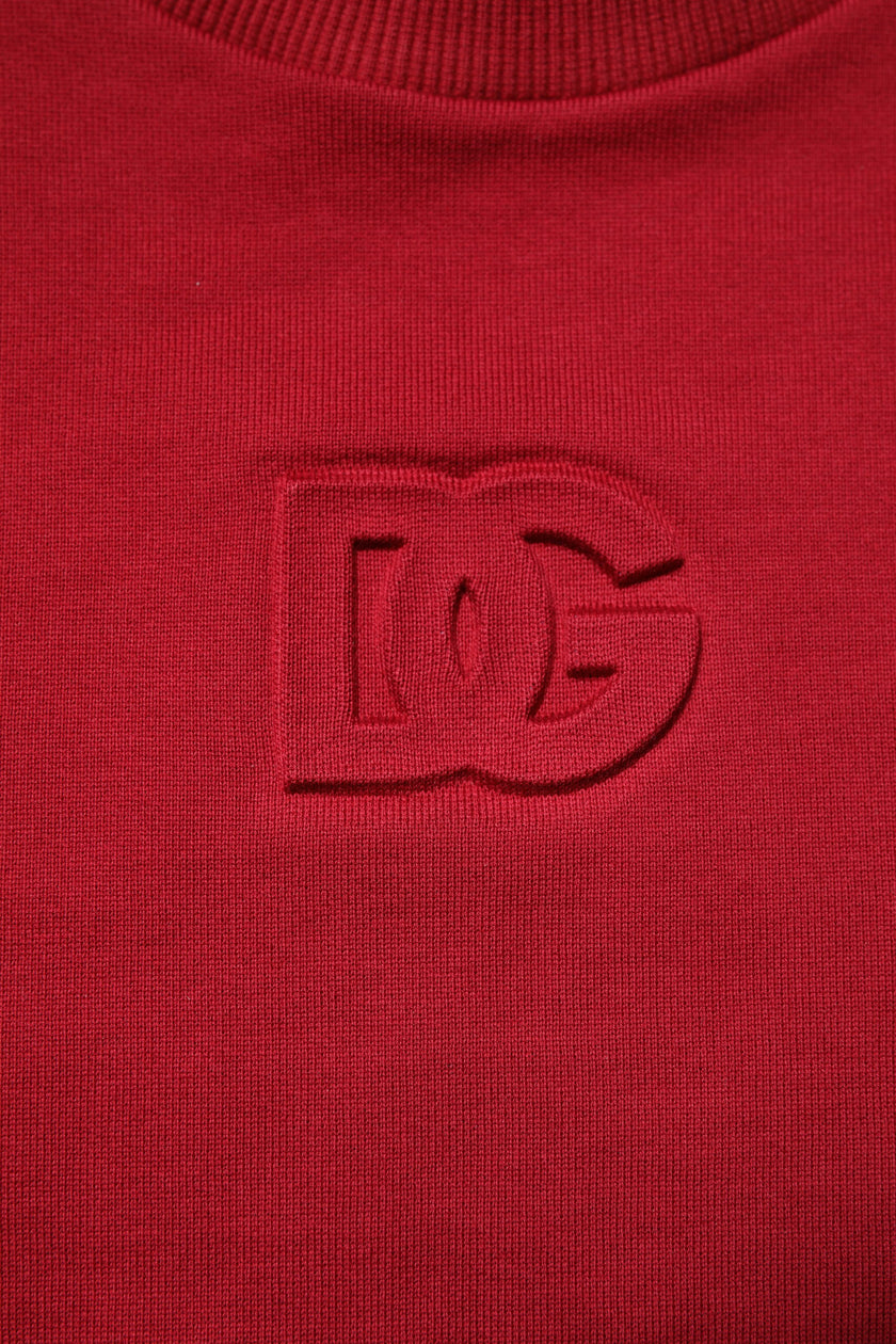 Dolce & Gabbana Roter Rundhalspullover aus Baumwolle mit Logo-Prägung