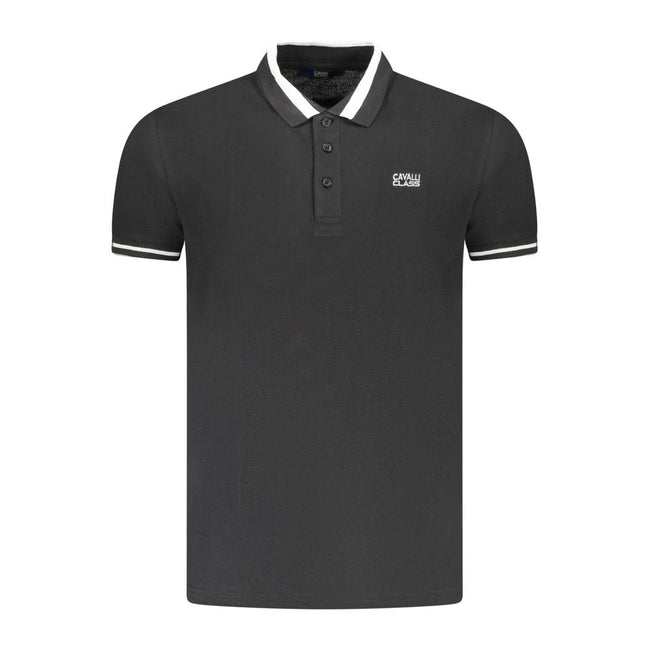 Cavalli Class Schwarzes Baumwoll-Poloshirt für Herren