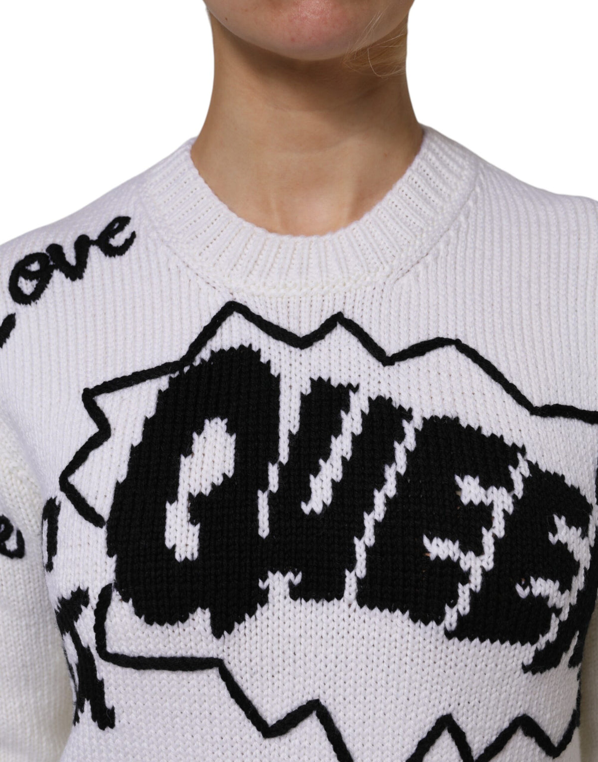 Dolce & Gabbana White Crew-Neck Wool Sweater