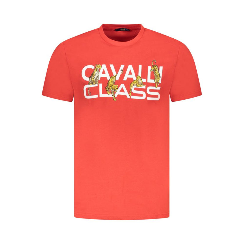 Cavalli Class Rotes Baumwoll-T-Shirt für Herren