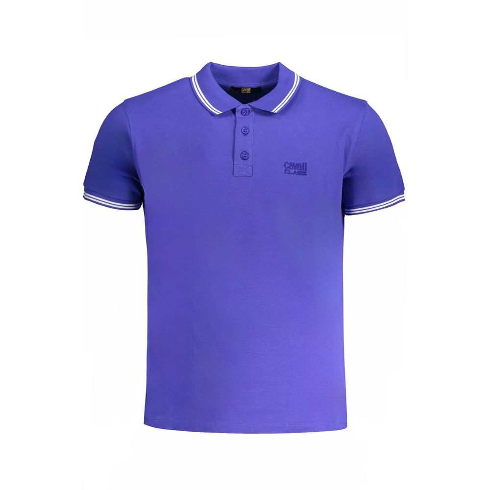 Cavalli Class blaues Baumwoll-Poloshirt für Herren mit kurzen Ärmeln und Logo-Stickerei