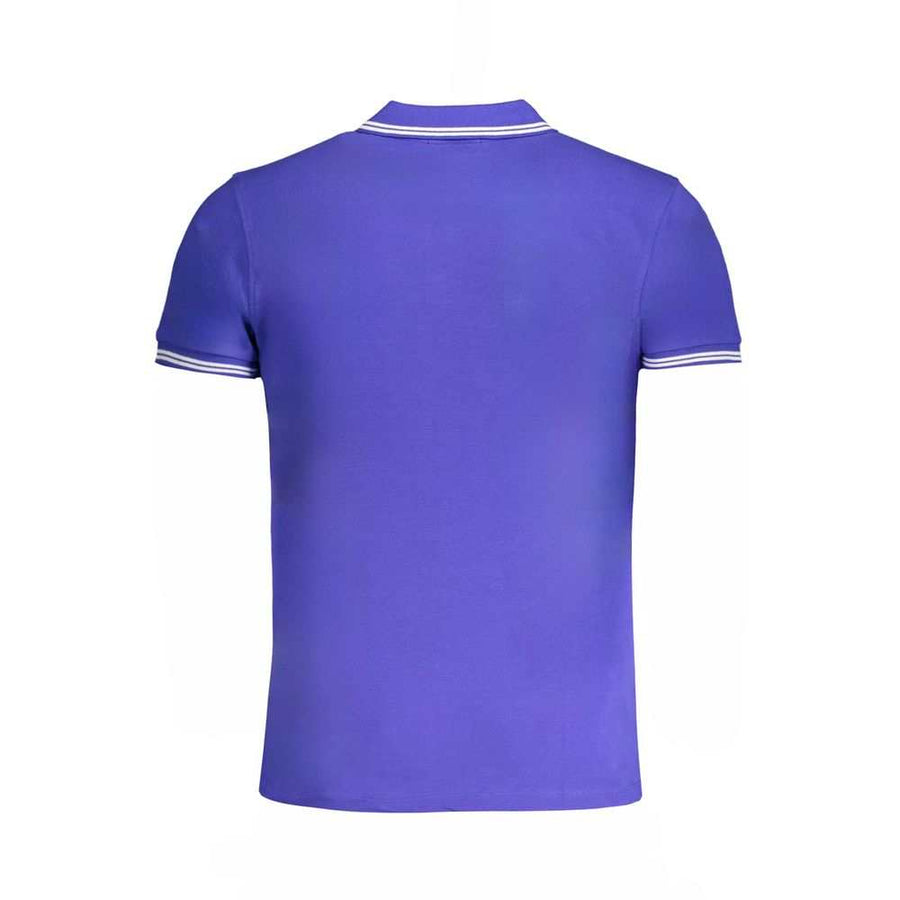 Cavalli Class blaues Herren Poloshirt aus Baumwolle mit kurzen Ärmeln, 3 Knöpfen, Kontrastdetails und Logostickerei