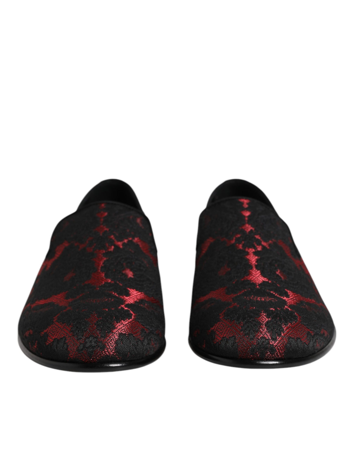 Dolce & Gabbana Rot Schwarz Jacquard Slip On Loafers Schuhe