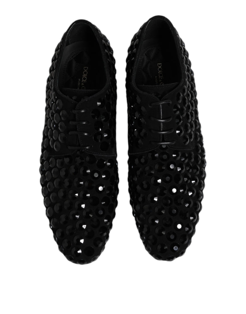 Dolce & Gabbana Schwarze Wildleder Strass Derby Formelle Schuhe
