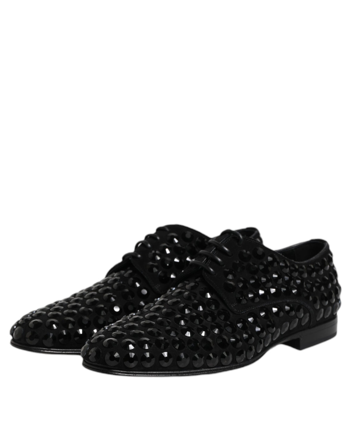 Dolce & Gabbana Black Suede Rhinestone Derby Formal Shoes