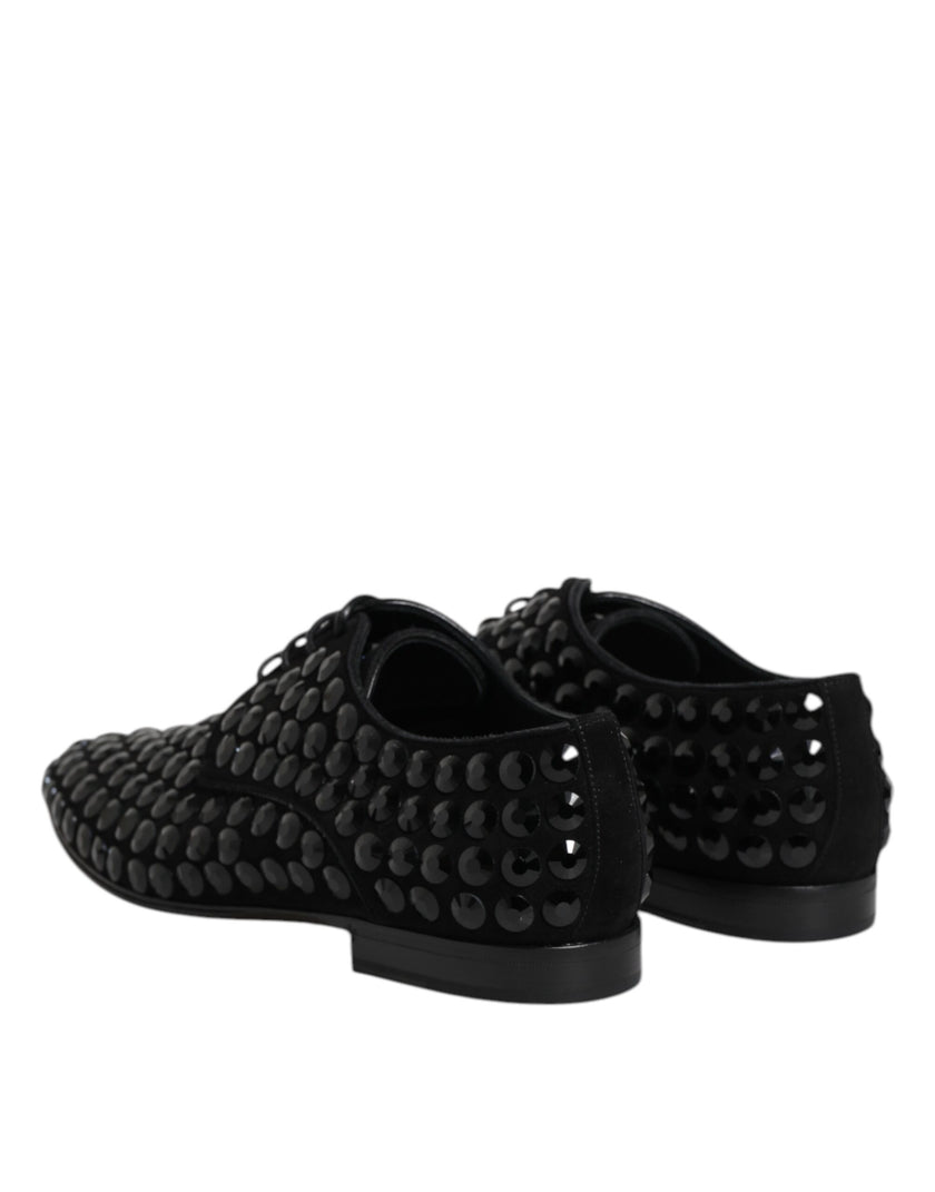 Dolce & Gabbana Schwarze Wildleder Strass Derby Formelle Schuhe