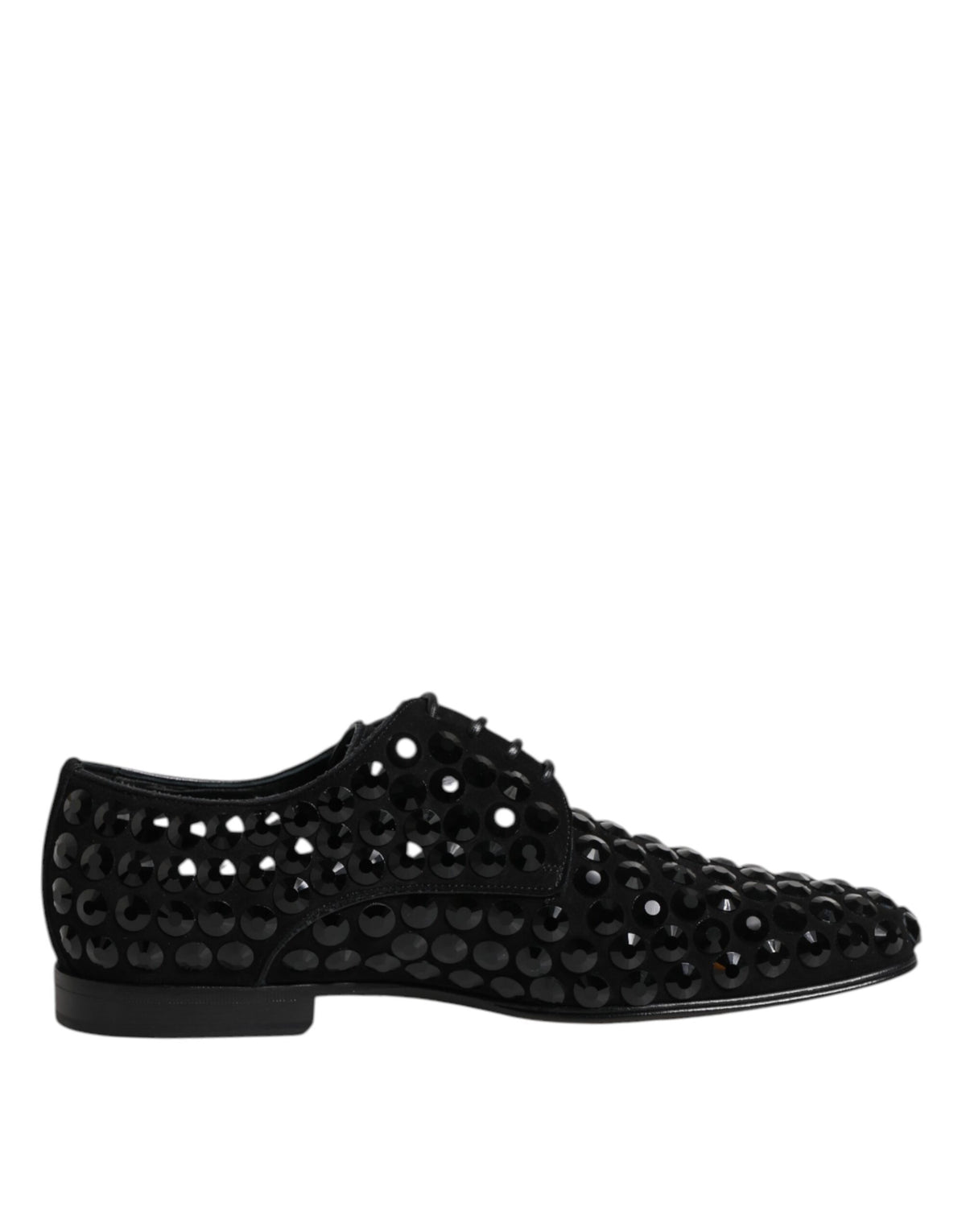 Dolce & Gabbana Black Suede Rhinestone Derby Formal Shoes