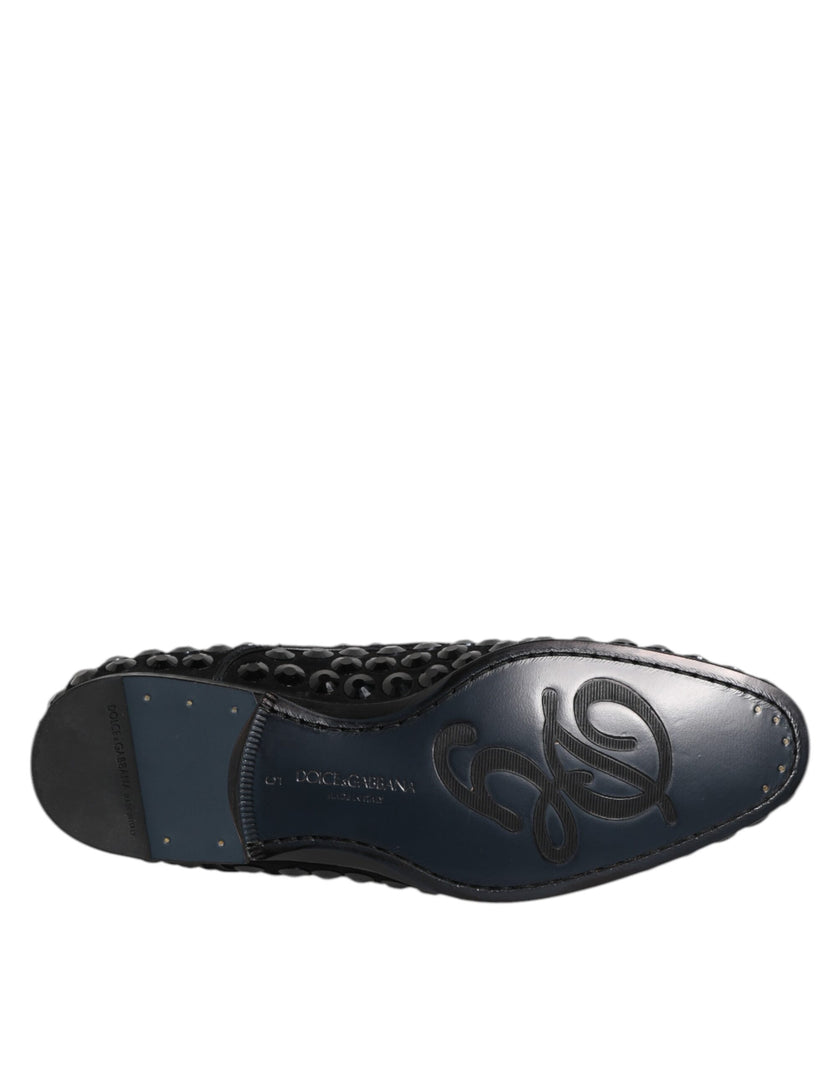 Dolce & Gabbana Schwarze Wildleder Strass Derby Formelle Schuhe