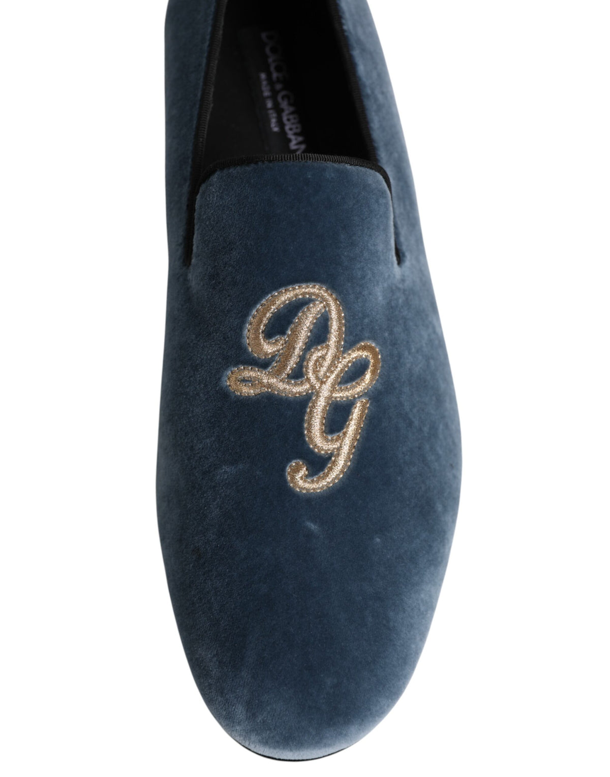 Dolce & Gabbana Blauer Samt DG Logo Loafers Formelle Schuhe