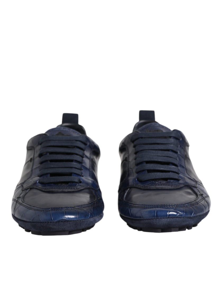 Dolce & Gabbana Dunkelblau Leder Low Top Männer Turnschuhe Schuhe
