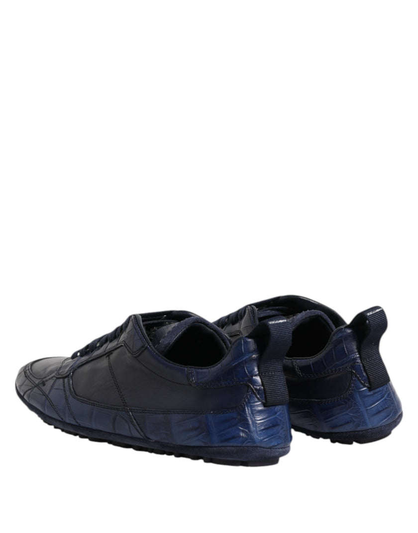 Dolce & Gabbana Dunkelblau Leder Low Top Männer Turnschuhe Schuhe