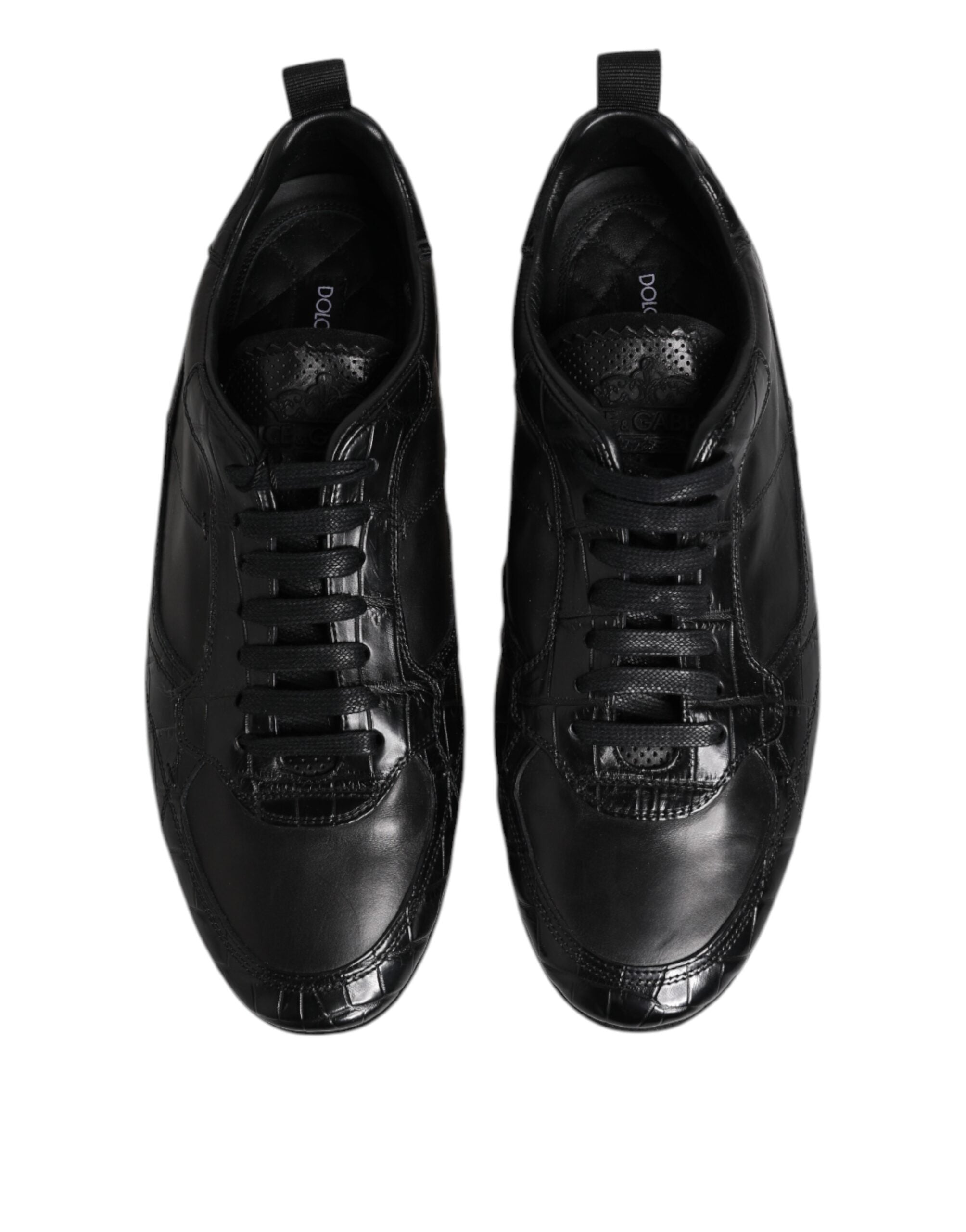 Dolce & Gabbana Schwarze Exotische Leder Low Top Sneakers Schuhe